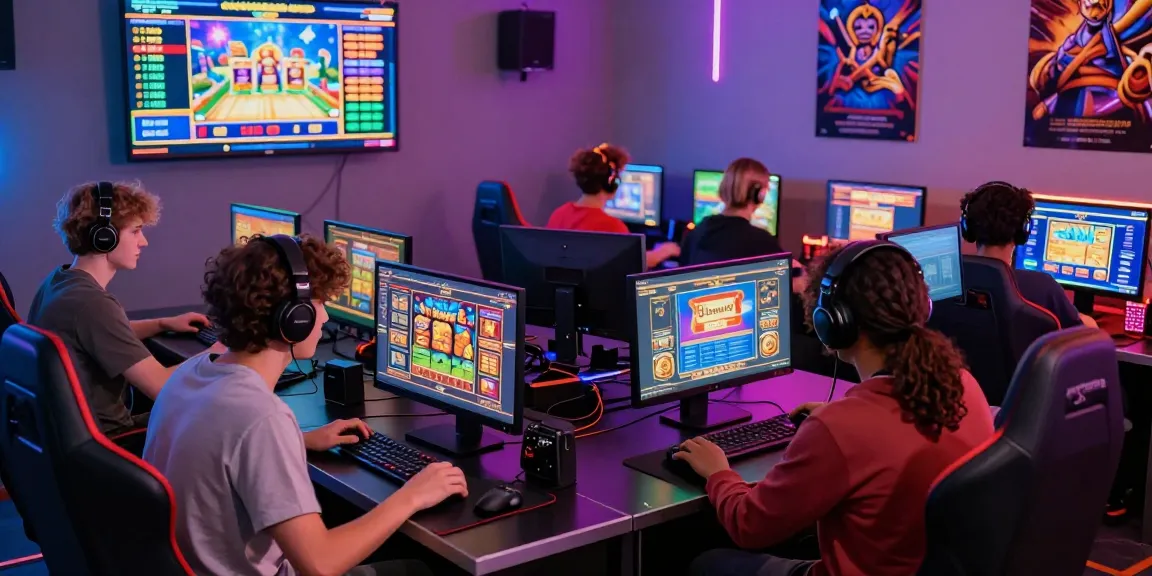 Players enjoying slot online games in a vibrant gaming room full of energy and excitement.